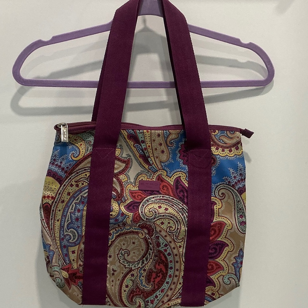 Authentic ETRO Purple Paisley zippered nylon Tote Bag